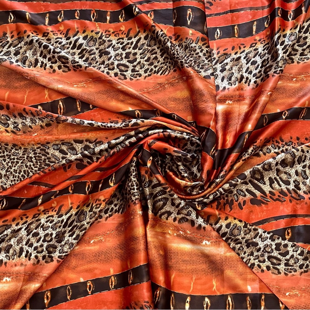 Orange Animal Print Multicolor Cheetah Print Satin Fabric